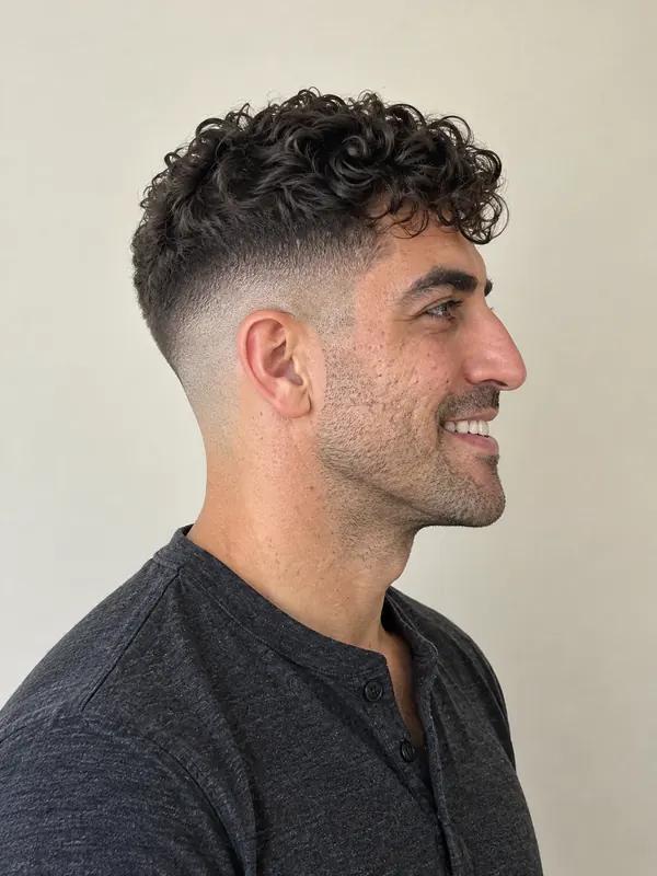 The side of a man's head with a fresh mid skin fade