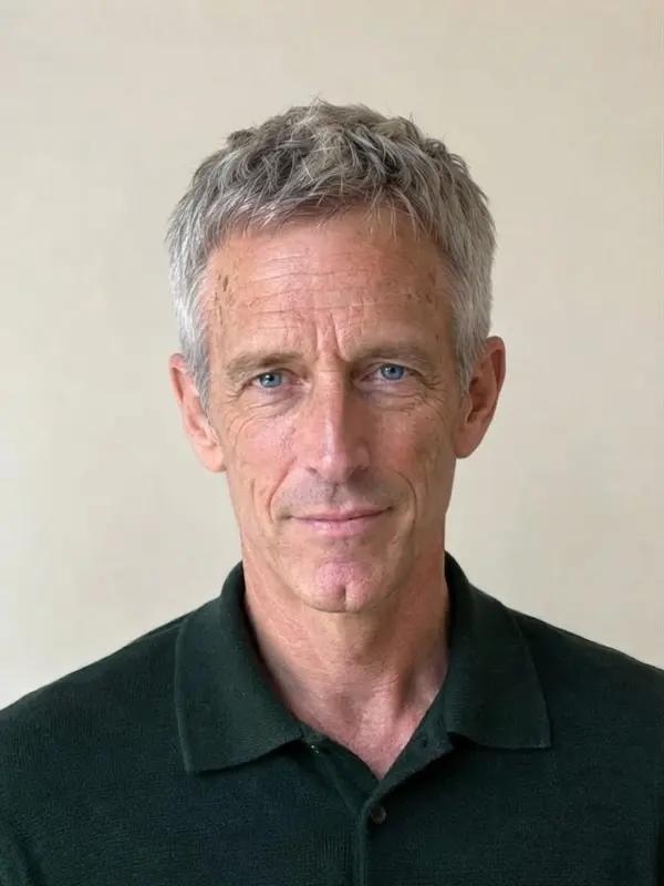 The same man with a short textured crop and tapered sides