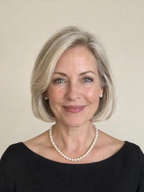 A woman in her fifties with a blonde bob, her selfie