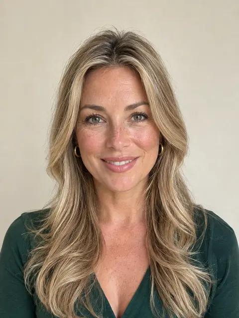The same woman with long wavy hair