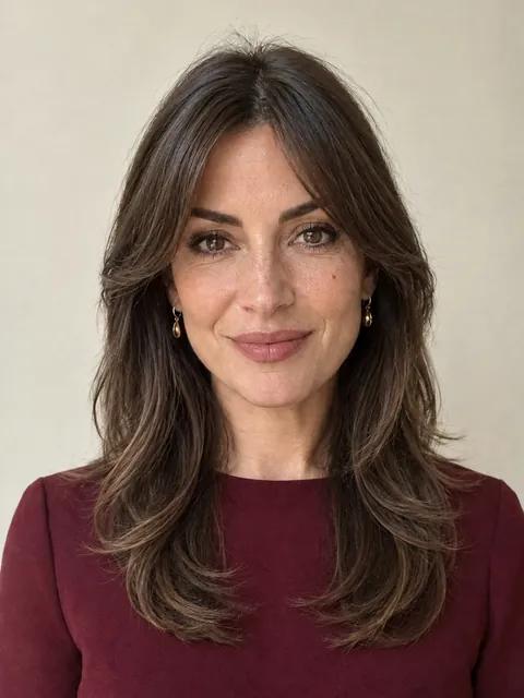 The same woman with the same length cut in soft layers