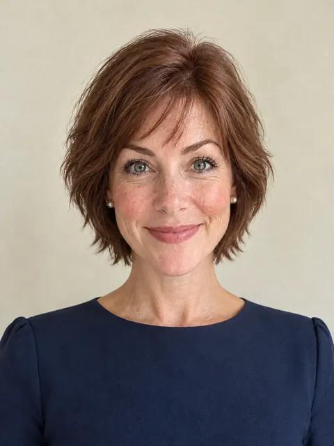 A woman in her forties with a bixie