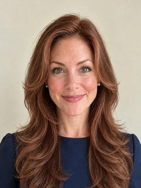 A woman in her forties with a butterfly cut