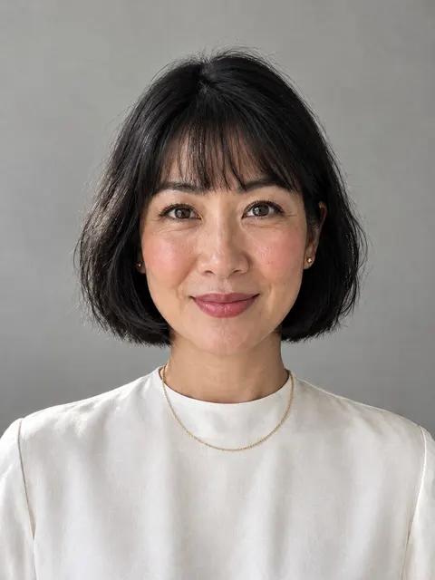A woman in her forties with a french bob