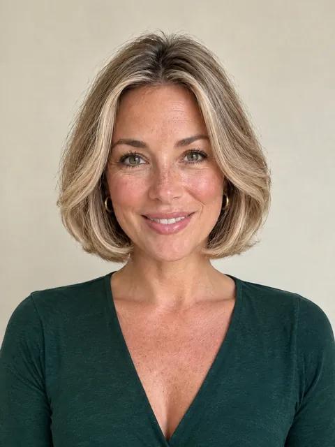 A woman in her forties with a italian bob