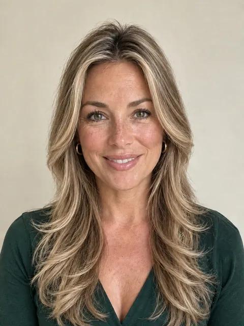 A woman in her forties with a long layers