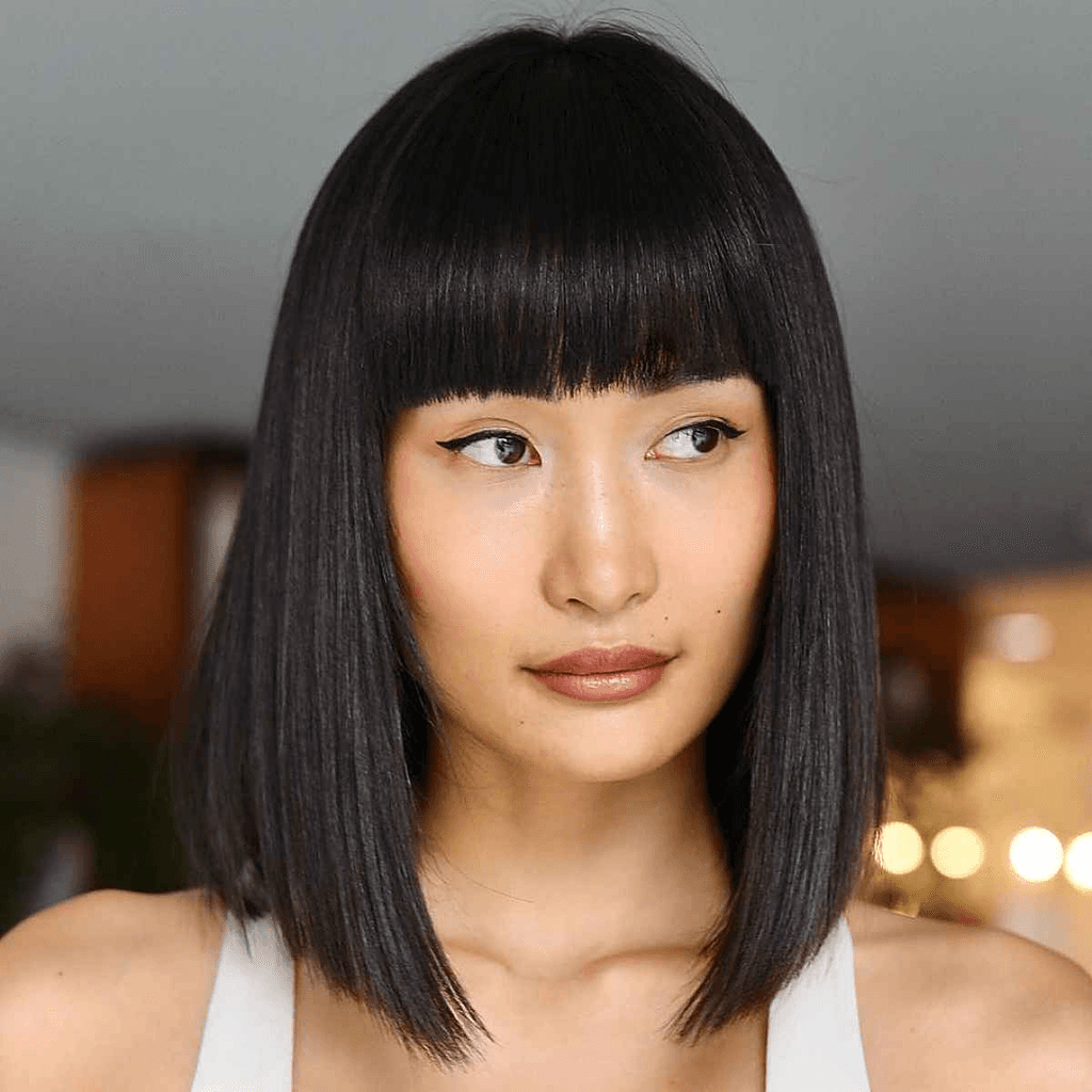 Straight Black Bob with Bangs hairstyle