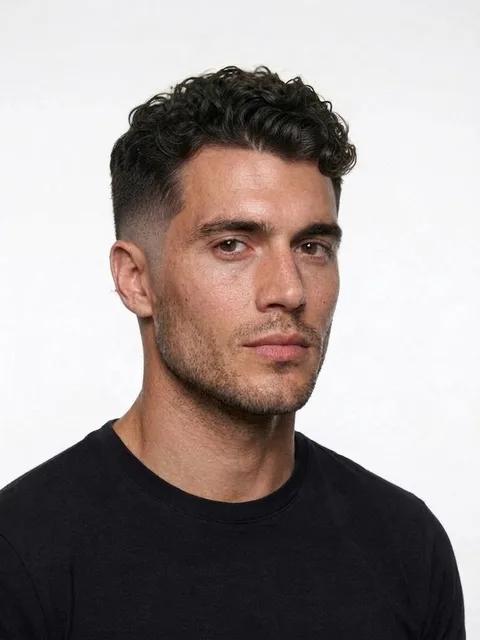 Fade + Curly Top, a haircut for a man with a square face