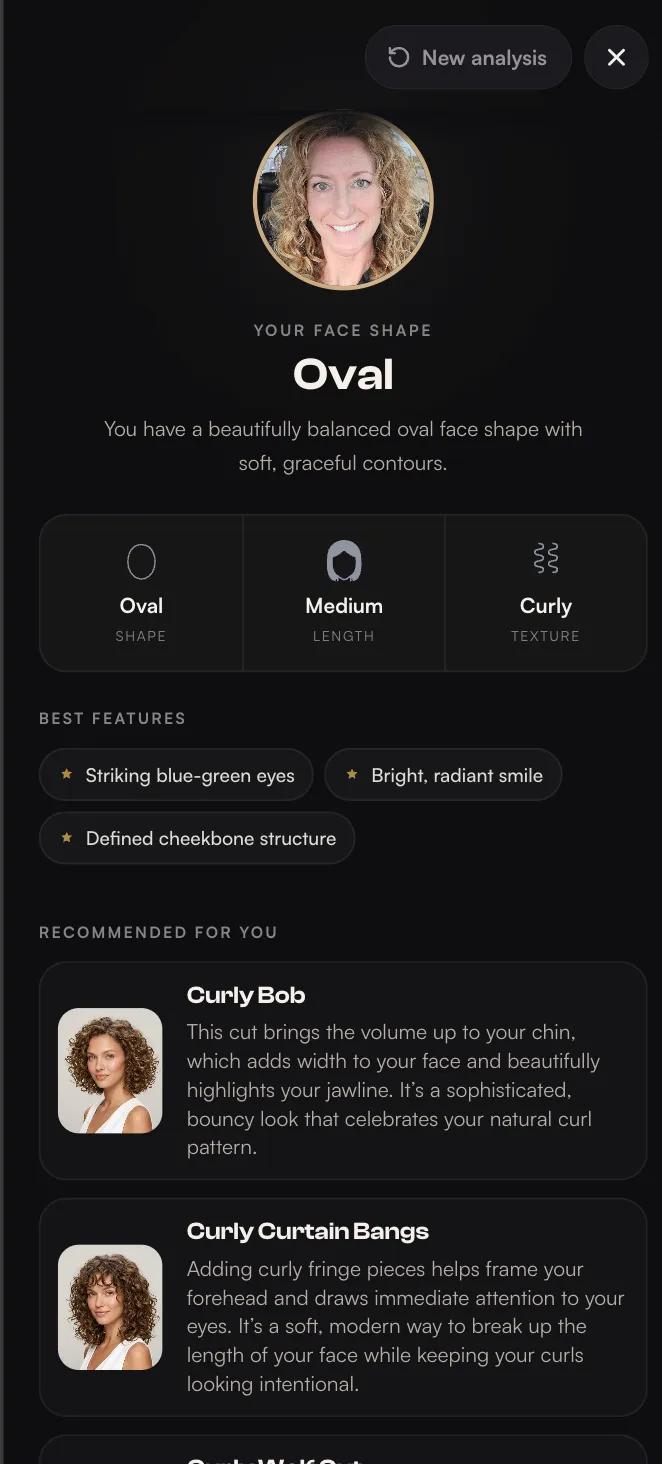 HaircutAI written face shape report with reasoned cut recommendations